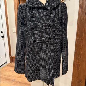 Banana Republic Wool Blend Black Polka Dot Coat